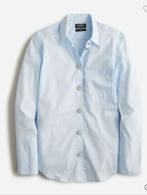 J.Crew Garcon Classic Shirt Rhinestone Button Classic Poplin Light Blue 6 NWOT